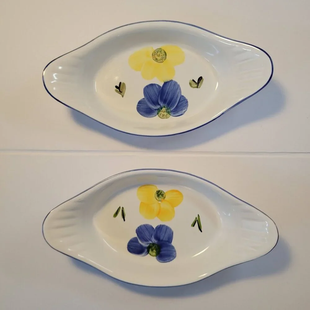 Au Gratin Casserole Dishes Daisy Design Hand Painted in Portugal Set of 2 Maxam